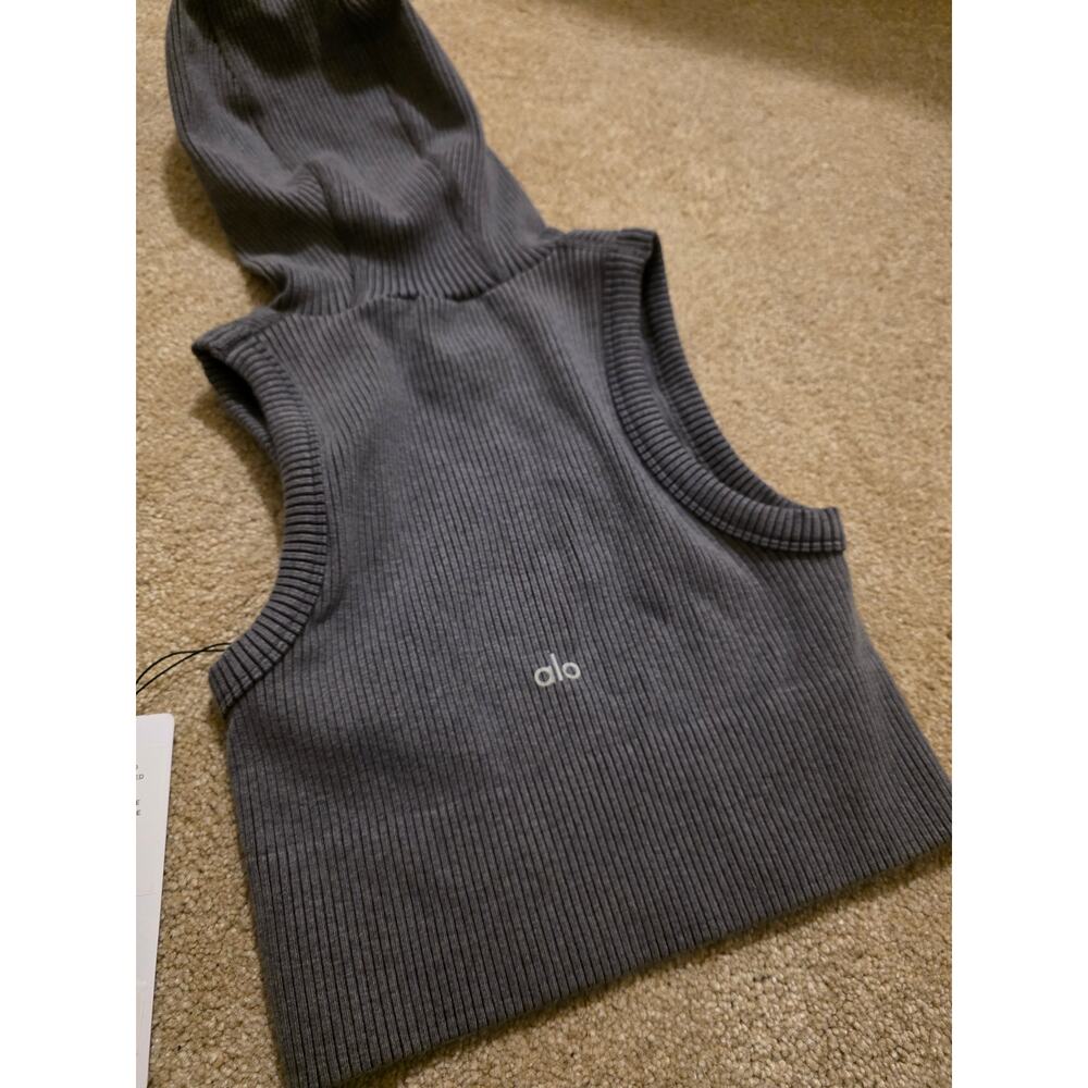 Alo Yoga Seamless Two Tone Rib Hooded Vest Gray Heather Size S NWT W2816R - Picture 4 of 8